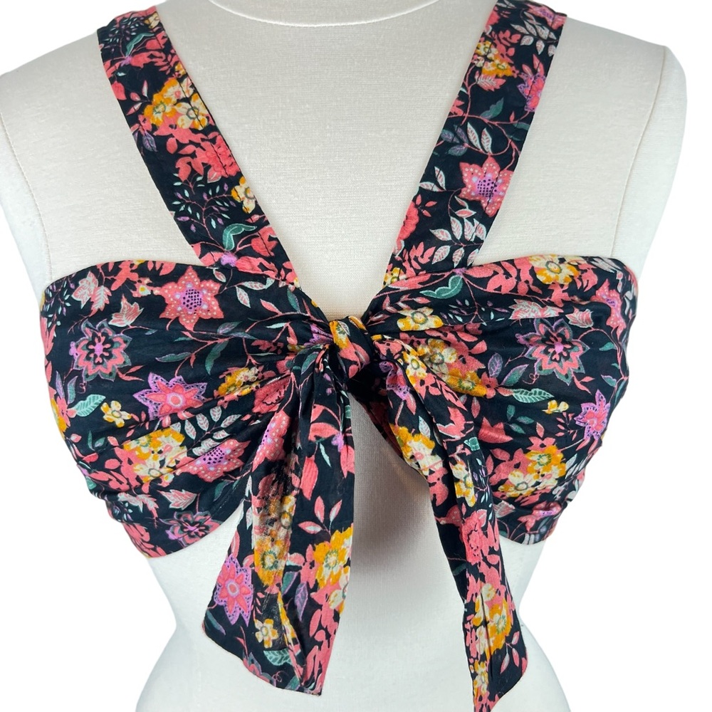 NEW Free People Floral Neon Field Black Bandeau Crop Tank Top Sz M